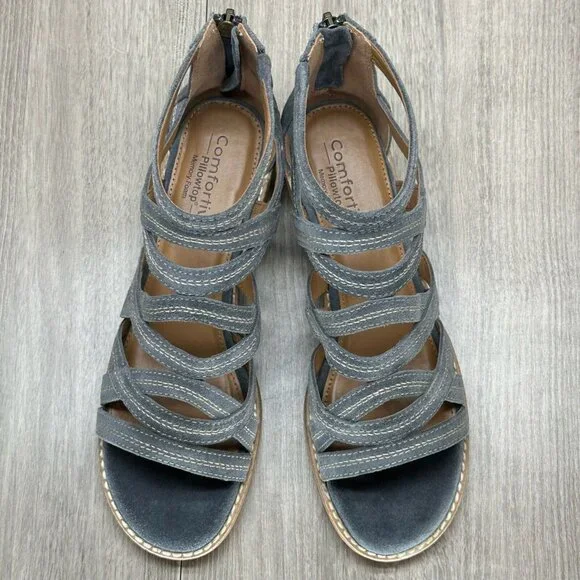 Comfortiva Sandals Women 8M Betha Open Front Stacked Heel Gladiator Leather Gray - Picture 8 of 14